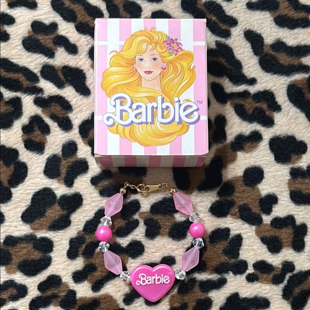 1989 BARBIE Avon 💕‘I’m Into Barbie’ 💕 Bracelet Kids Retro Heart Cute Pink 80s